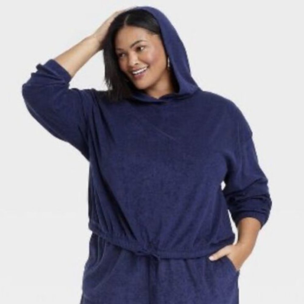 AVA & VIV navy French terry pullover hoodie 1X, 4X, NWT